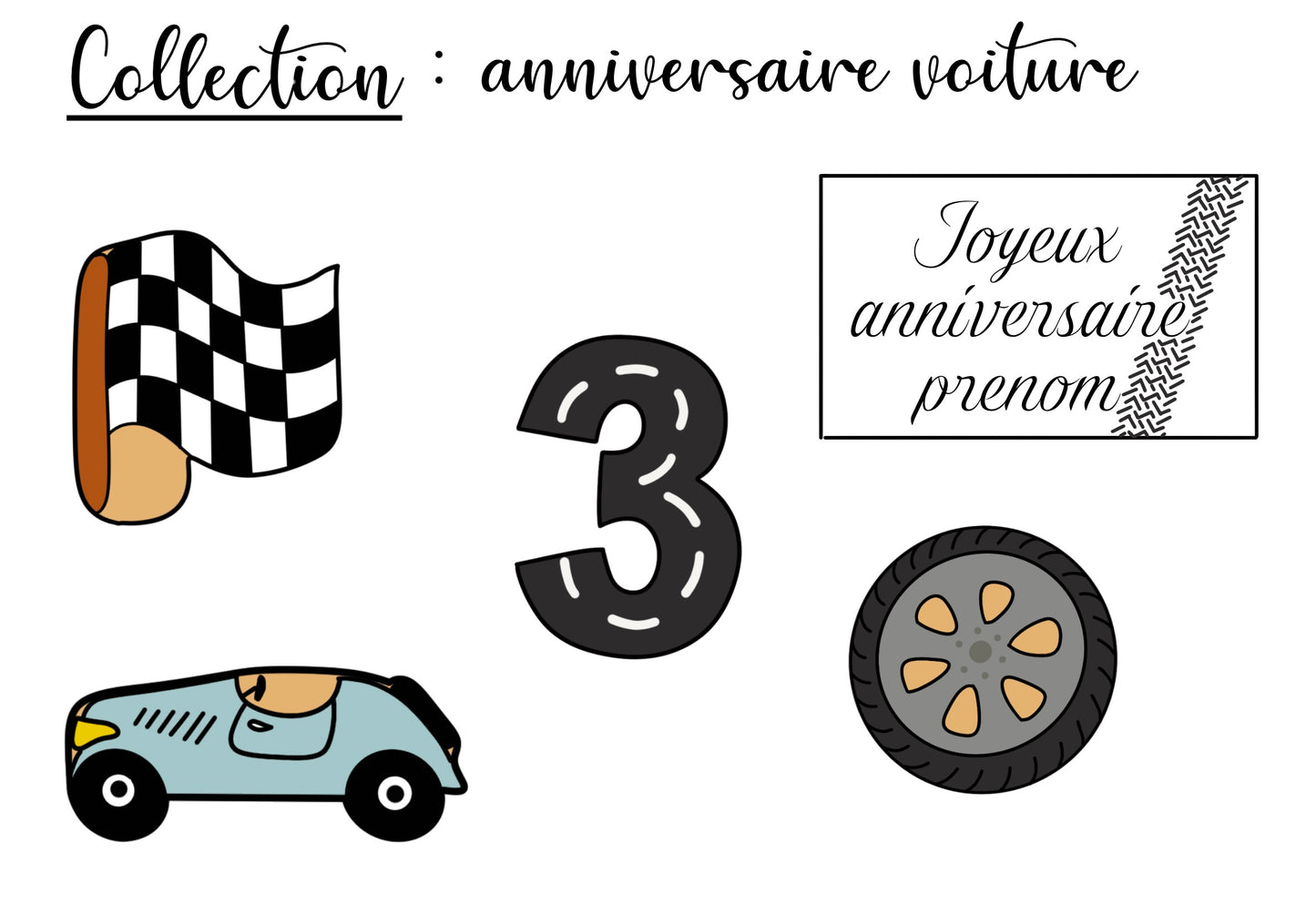 Lot de 5 biscuits « anniversaire voiture »