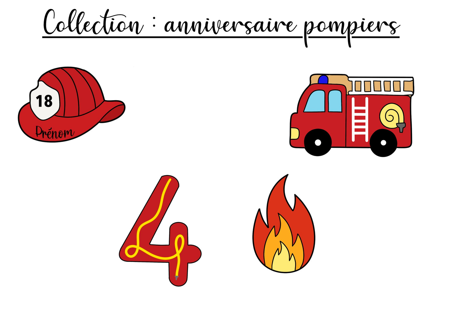 Lot de 4 biscuits « anniversaire pompiers »